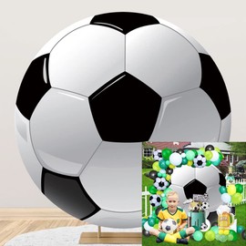 DORCEV Diameter 7.5ft Soccer Photo Round Backdrop Cover Black White Sports Football for Kis Boy Man Birthday Party Photography Background Gender Reveal Party Round Soccer Backdrop Without Stand