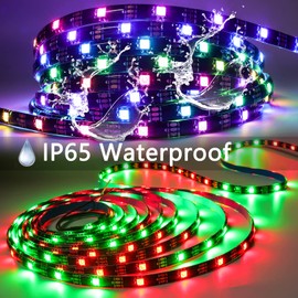 Tesfish WS2812B LED Strip IP65 Waterproof RGB LED Pixel Strip 5 m 5 V 5050 150 LEDs Black PCB Full Colour Individually Addressable Smart LED Light Strip for Advertising Decoration DIY Projects