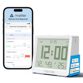 Meross Matte 10-in-1 Smart Thermometer Hygrometer (Hub Required) - Indoor Weather Station WiFi with LCD Display, Smart Home Automation, Compatible with Apple HomeKit, Alexa & Google Home