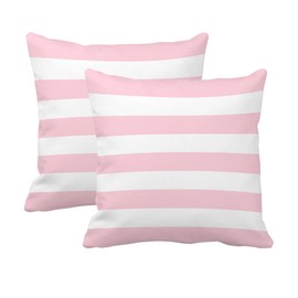 Leaveland Pink and White Stripe Set of 2 18x18 Inch Cotton Polyester Square Throw Pillow Cover Decorative Soft Cushion Case Fall Autumn Winter Christmas Home Decor Sofa Standard Size Accent Pillowcase