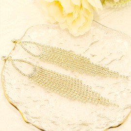 Atifober Rhinestone Chandelier Earrings Dangling For Women S925 Silver Post Sparkly Gold Dangle Tassel Earrings Crystal Fringe Earrings Sparkling Statement Shoulder Duster Earrings Prom Jewelry