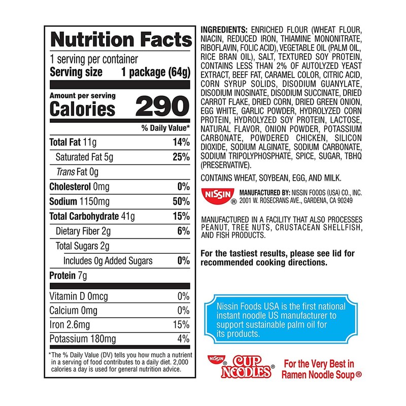 Nissin Cup Noodles Ramen Noodle Soup, Beef, 2.25 Oz (Pack