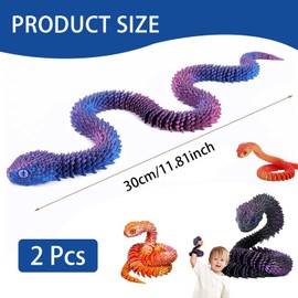 JYNARIX 2 PCS 3d Printed Snake, 11.81inch Articular Mobility Realistic Collectible Animal Models, Red and Blue Gradient, Perfect for Home Decoration, Gifts, or Educational Use
