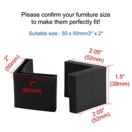 sourcing map 50mm x 50mm Angle Iron Foot Pads L Shaped Plastic Furniture Leg Caps End Covers Floor Protector Black 8pcs