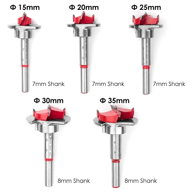 BAIDETS Forstner Drill Bit Set 5-Piece - Adjustable Positioning Drill,
