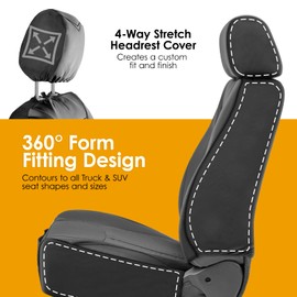LPI Truck Carson Heavy Duty Truck Seat Covers for Front Seats; Fits Full-Size SUV or Truck; Includes Front, Built-in Molle Style Organizer; Semi-Custom Fit; Faux Leather; 2pcs, Black