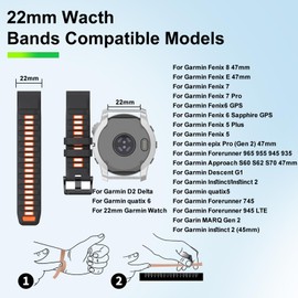 22mm QuickFit Silicone Watch Band for Garmin Fenix 8 47mm/Fenix 7/7 Pro, Epix Pro Gen 2 47mm - Compatible with Fenix 6/6 Pro, Forerunner 965/955/945 & More Garmin Watches