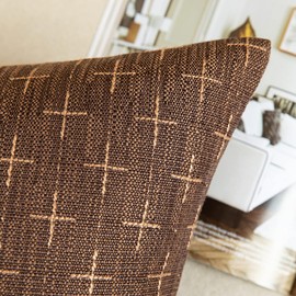 MIULEE Pack of 2 Decorative Burlap Linen Throw Pillow Covers Modern Farmhouse Pillowcase Rustic Woven Textured Cushion Cover for Sofa Couch Bed 20x20 Inch Dark Coffee