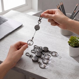 Geyoga 25 Pcs Metal Retractable Badge Reel ID Badge Holder with Key Ring and Carabiner Belt Clip Stretchable Hanging Key Chain Decorating Lanyards for Name Card Students (Black)
