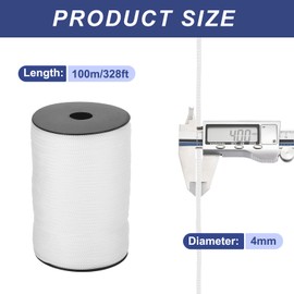 Sourcing Map 4mm Polypropylene Rope, 100m Nylon Braided Rope, White, For Clothesline, Camping, Hiking, Outdoor, Crafts