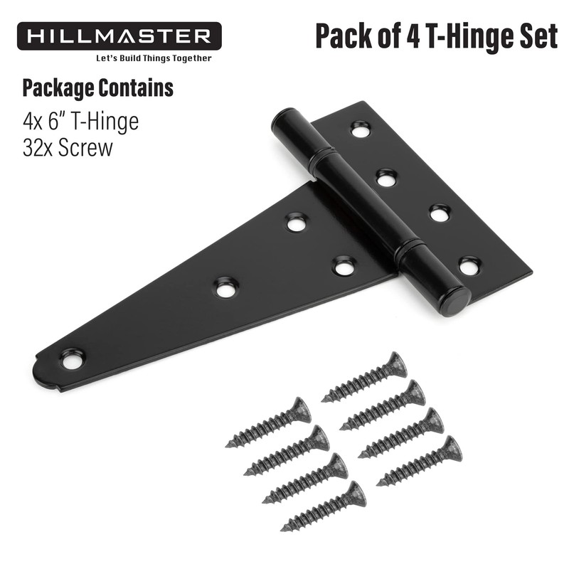 HILLMASTER 6 Inch T-Strap Heavy Duty Shed Door Hinges Gate