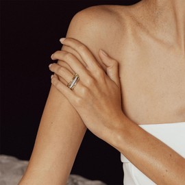 FUNTE 18K Gold Plated Interlocked Stackable Rings for Women - Statement Mixed Metals Multi Ring Stack - Cubic Zirconia Two-Toned Connected Bands Stacking Jewelry