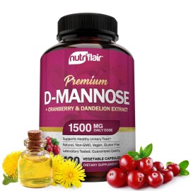 Nutriflair D-Mannose 1200mg, 120 Capsules - with Cranberry and Dandelion Extract - Natur...