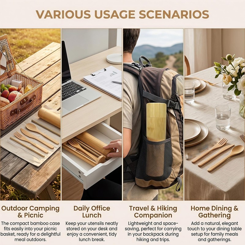 Bamboo Travel Cutlery Set with Storage Tube