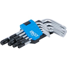 Juego de llaves acodadas | cortas | perfil en T (para torx) con perforación T10-T50 | 9 Piezas