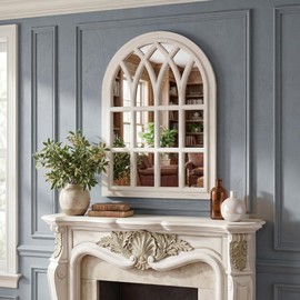 Runglecho Farmhouse Window Pane Mirror, Large Decorative White Wall Mirror for Living Room Kitchen Entryway, 24 L x 34,White