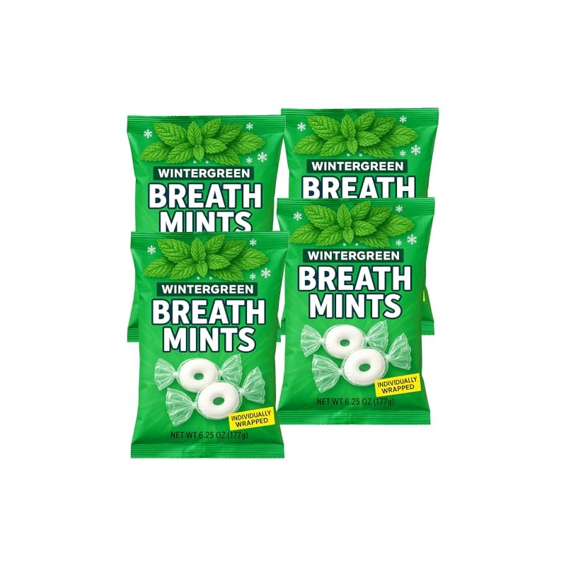 Wintergreen Breath Mints Hard Candy 4 Bags (6.25 oz Each)