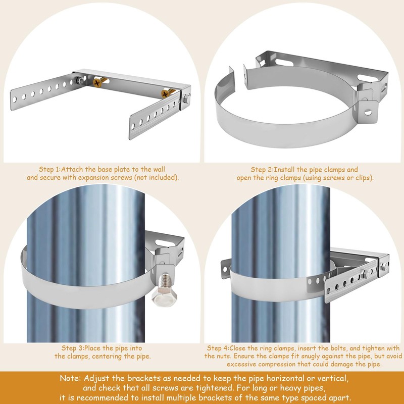 Zonon Silver 1 Pcs Adjustable Wall Bracket for Stove Pipe(8"