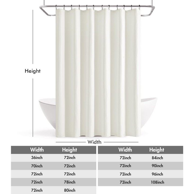 ANRODUO Fabric Shower Curtain with 12 Metal Hooks, White Cloth