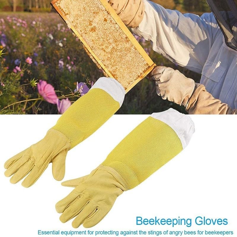 AIMALL 18.11 Inches Beekeeping Gloves Goatskin with Vented Beekeeper Keeping