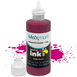 MaxMark Premium Refill Ink for self Inking Stamps and Stamp Pads, Magenta Purple Color - 2 oz.