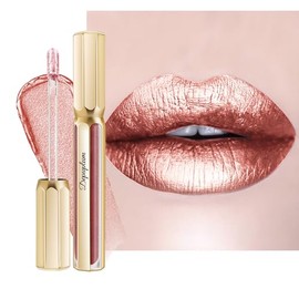 Depuplum Nude Lipsticks for Women Metallic Glitter Long Lasting Lipstick | Metal Shine Shimmer Lip Gloss Waterproof Lipsticks Full Coverage Lip Color,
