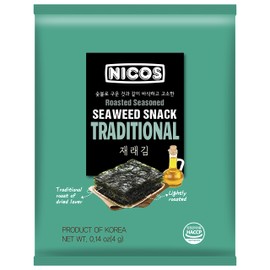 Nicos Seaweed snack Traditional flavor (Pack of 18 ) Roasted Seasoned snack, Korean food, Sea snack for kids & adults,Deliciously flavored, Snack that provide a variety of minerals and vitamins as Iodine, Copper, Iron, Potassium, Magnesium, and Calcium, product of South Korea.