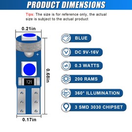 DUSCOKE12PCS T5 74 73 37 2721 LED Bulb 12 Volt Replacement Bulbs - Bright 3030 3SMD LED Lamp Canbus Error-free for Car Interior Dashboard Instrument Panel Gauge Cluster Indicator Lights (Blue)