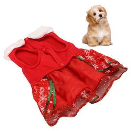 Natudeco Christmas Dog Dresses, Pet Harness Dress with Elk Bow, Sequins, Winter Warm Pet Clothes, Christmas Skirt for Small Dogs, Cats, Chihuahua, Yorkie(XL)