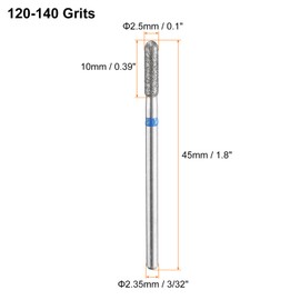 sourcing map 6pcs 120-140 Grits Diamond Grinding Bit 2.5mm Cylindrical Ball Head 2.35mm Shank 10mm Length Stone Sanding Drill Bits Rotary Tool for Ceramic Glass Nails Grinding Polishing
