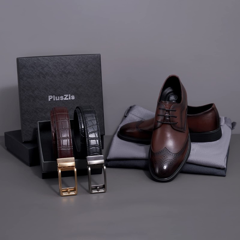 PlusZis 28 - 68 inch men's leather belt with ratchet,