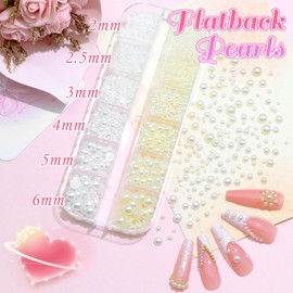 BELICEY 3D Nail Charms Set Beige White Nail Art Pearls Half Round Flatback Pearls Nail Charms Mix Size Gold Silver Caviar Beads Nail Gems with Pickup Pencil Tweezer for DIY Nail Art Supplies Crafts