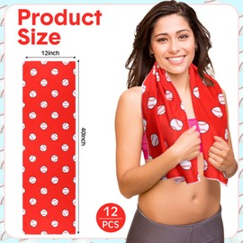 FuWeave 12 Pcs White Red Baseball Cooling Towel 40 x 12 Inch for Gifts Team Cooling Towels Bulk for Men Boys Sports Accessories Microfiber Fast Drying Towel for Team Gifts