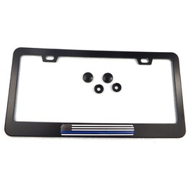 USA Police Thin Blue line Metal Black Aluminium Car License Plate Frame Holder