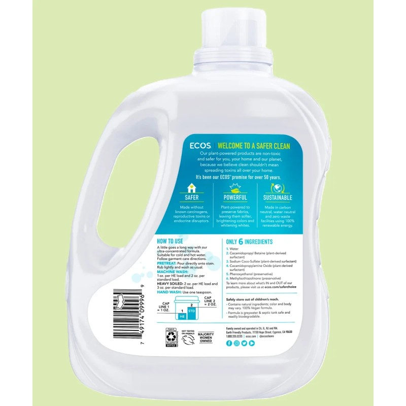 ECOS Liquid Laundry Detergent, Free & Clear, 210 Loads (210