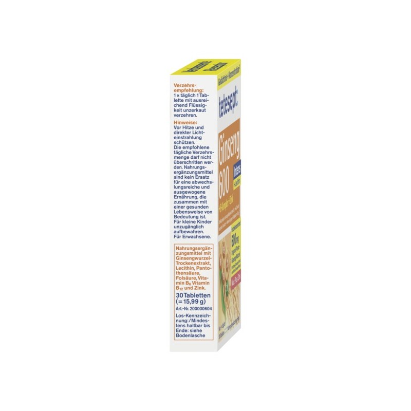 테테셉트 tetesept 진생 600 + B-콤플렉스 + 아연 30정 15.99g