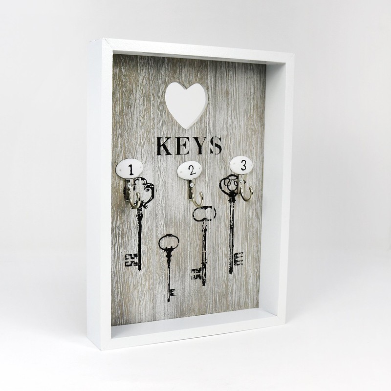 COM-FOUR® Wooden Key Cabinet with 3 Key Hooks, 25 x