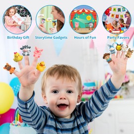 Oriate Animal Farm Finger Puppets, Bath Toys for Kids with Storage Bag, Toddler Toys for Story Time Stuffer with Performance Stage, Mold Free Travel Toys Party Favors Beach Toys 12m+, 10 Pc