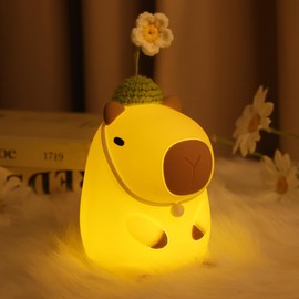Attivolife Attivolife Capybara Night Light for Kids, Cute Animal Soft Silicone LED Lamp with Dimmable and Timer, Portable Rechargeable Bedroom Bedside Table Decor, Birthday Christmas Gifts for Children Baby
