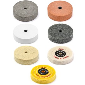 QWORK® Buffing Wheel Kit, 7 Pcs Polishing Wheels with Drill Shaft Adapter for Mini Grinder/Bench Grinder, Grinding Wheel/Fiber/Wool/Cotton Buffing Wheel 3 Inch O.D. 3/8 Inch I.D. (Ø75xø10x20mm)