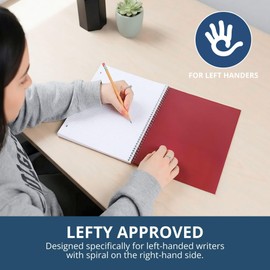 ROARING SPRING Lefty Spiral Notebook, Left-Handed One Subject Notebook, 11" x 9", 100 Sheets, College-Ruled, Perforated, Assorted Saranac Covers, Made in USA