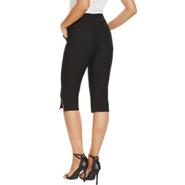 Ginasy Capri Pants for Women Casual Summer Dressy Pull On Stretch High Waisted Crop Work Leggings with Pockets Black