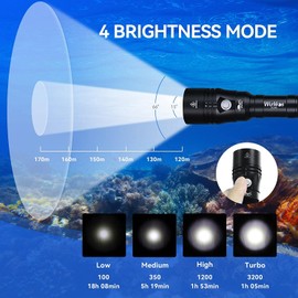 Wurkkos DL20R Diving Flashlight 3200 Lumen Dive Light 100M Scuba Dive Light IPX8 Waterproof Underwater Flashlight Submarine Flashlight with XHP50.2 Scuba Gear