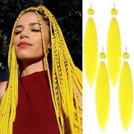 Sakkou 22inch Pre Stretched Yellow Braiding Hair 4pcs/pack Hot Water Setting Styles Medium Length Braid Hair For Box Braids(Yellow)