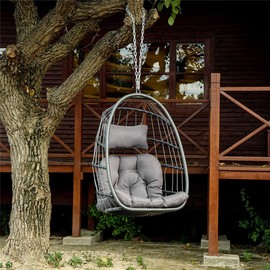 NICESOUL Hanging Chair Without Stand Swing Hammock Egg Basket Chairs UV Resistant 265lbs Capaticy for Patio Backyard Balcony Bedroom Living Room with Hanging Steel Chain & Cushions