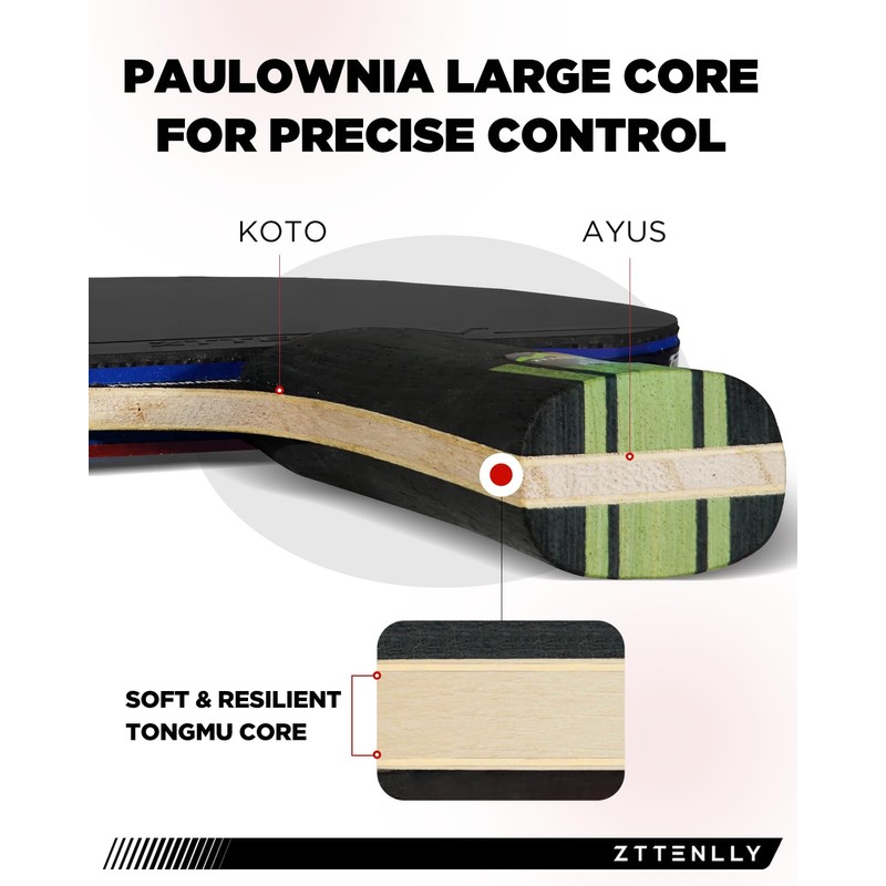 ZTTENLLY Ping Pong Paddle with Carbon Technology | Performance-Series,7-ply Finest