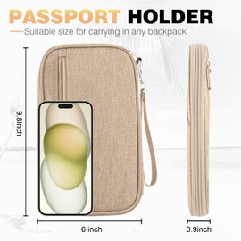 Passport Holder Family RFID Travel Document Organizer for Women Waterproof Passport Wallet Men Portable Case for Cards, Boarding Pass, ID, Money, Tickets with Zipper