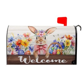 Anyako Easter Rabbit Welcome Mailbox Covers Magnetic Standard Size 18" X 21",Spring Colorful Flowers Eggs Mailbox Wraps Post Letter Box Easter Cover for Holiday Garden Yard Decor