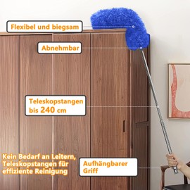 Washable Telescopic Duster, Long Extendable up to 2.45 m, with Telescopic Rod and Bendable, Blue, Pack of 5