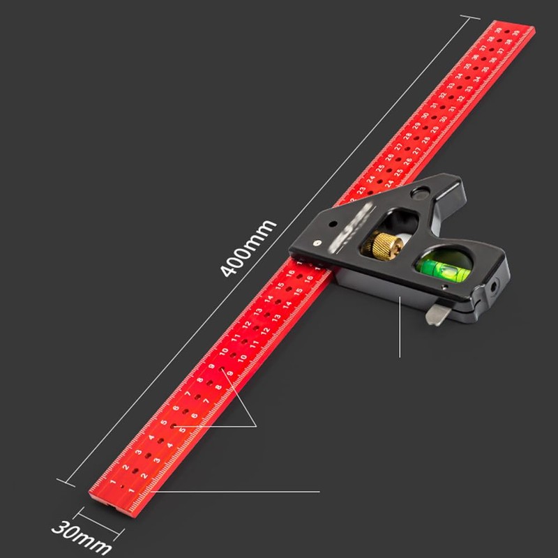 16 Inch Heavy Duty Combination Square, Aluminum Alloy 45°/90°Woodworking Square